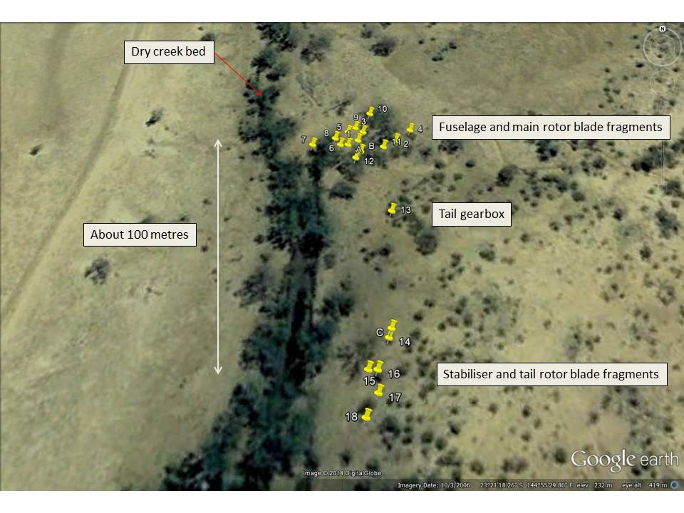 VH-SWQ accident site and wreckage distribution